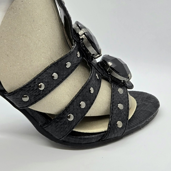 Aldo Unique Black Strappy High Heel Pump With Stud Decoration - Picture 6 of 9